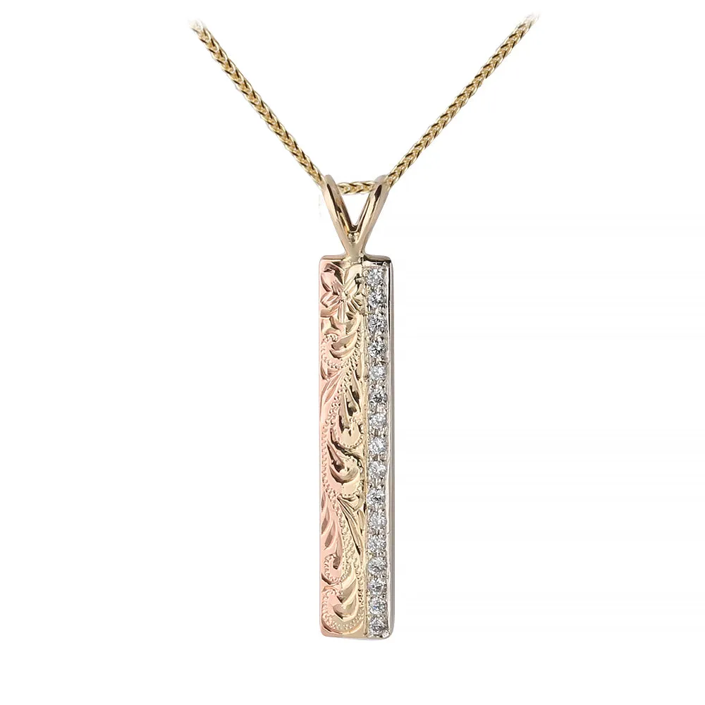 14K Gold Tri-color Hawaiian Heirloom Pendant w/Diamond 6mm Flat