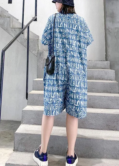2021 new jumpsuit summer thin high waist blue Letter printed wide-leg jumpsuit shorts