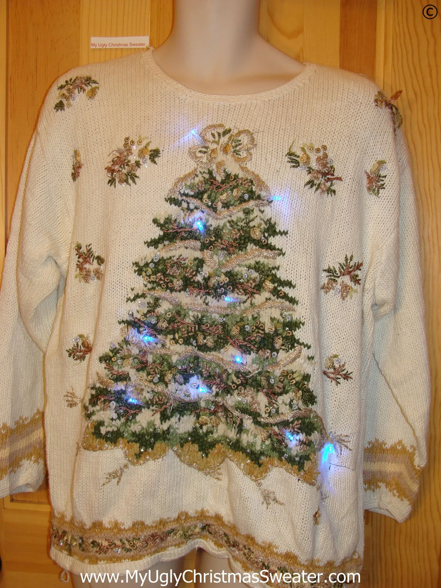 80s Christmas Sweater with Tree, Lights, Padded Shoulders (g253)