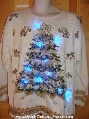 80s Christmas Sweater with Tree, Lights, Padded Shoulders (g253)
