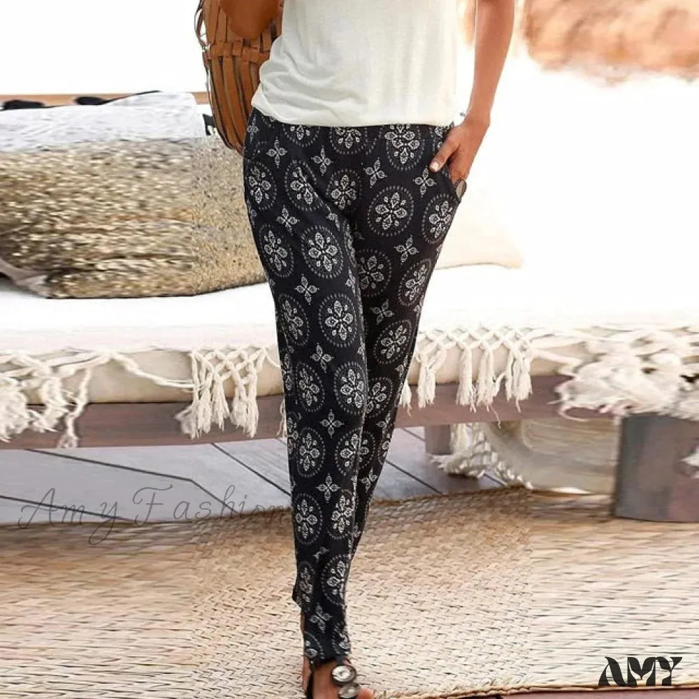 Amy Fashion - High Waist 3D Printing Trousers Long Pants