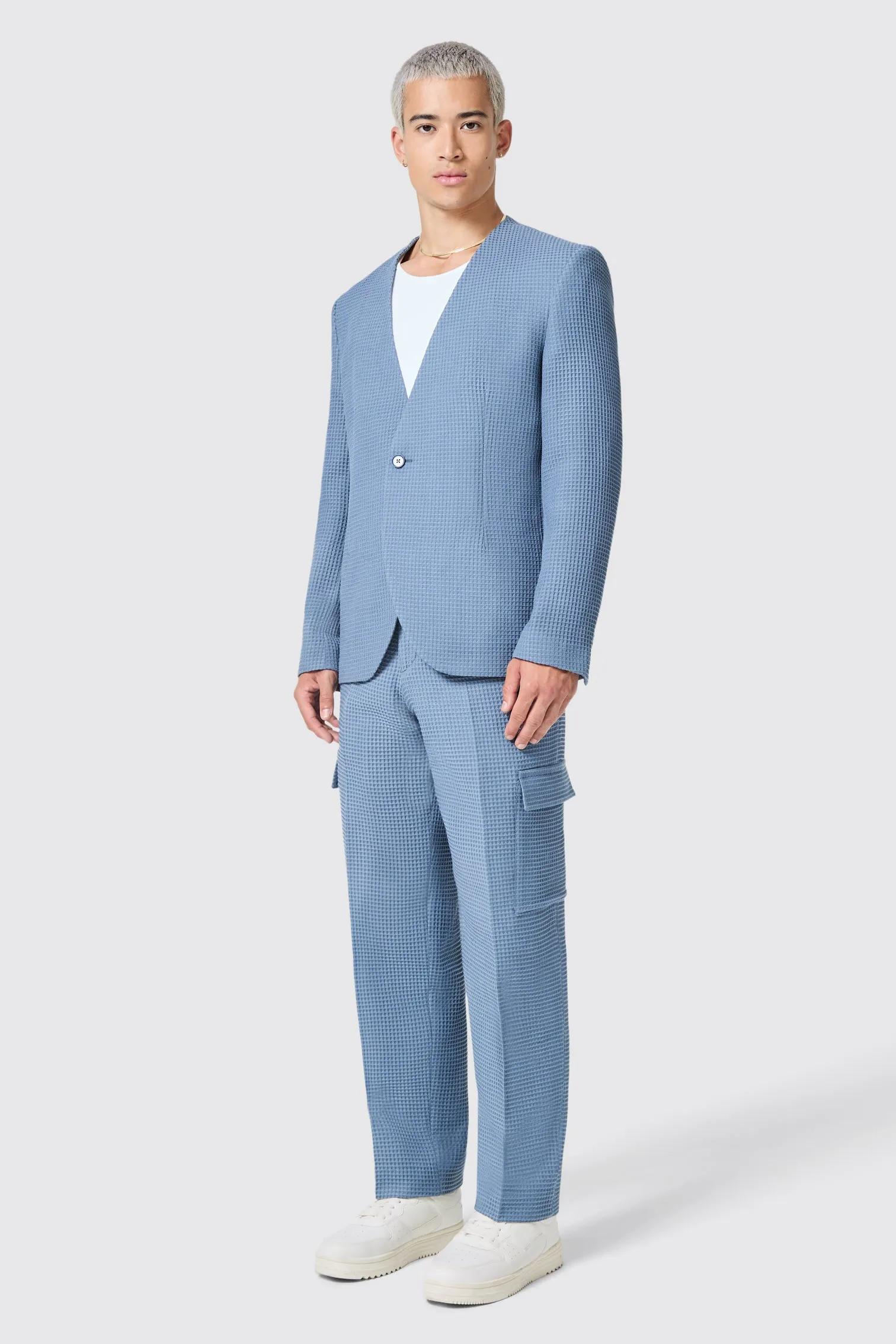 Anthony Oversized Blue Waffle Knit Cotton Trousers