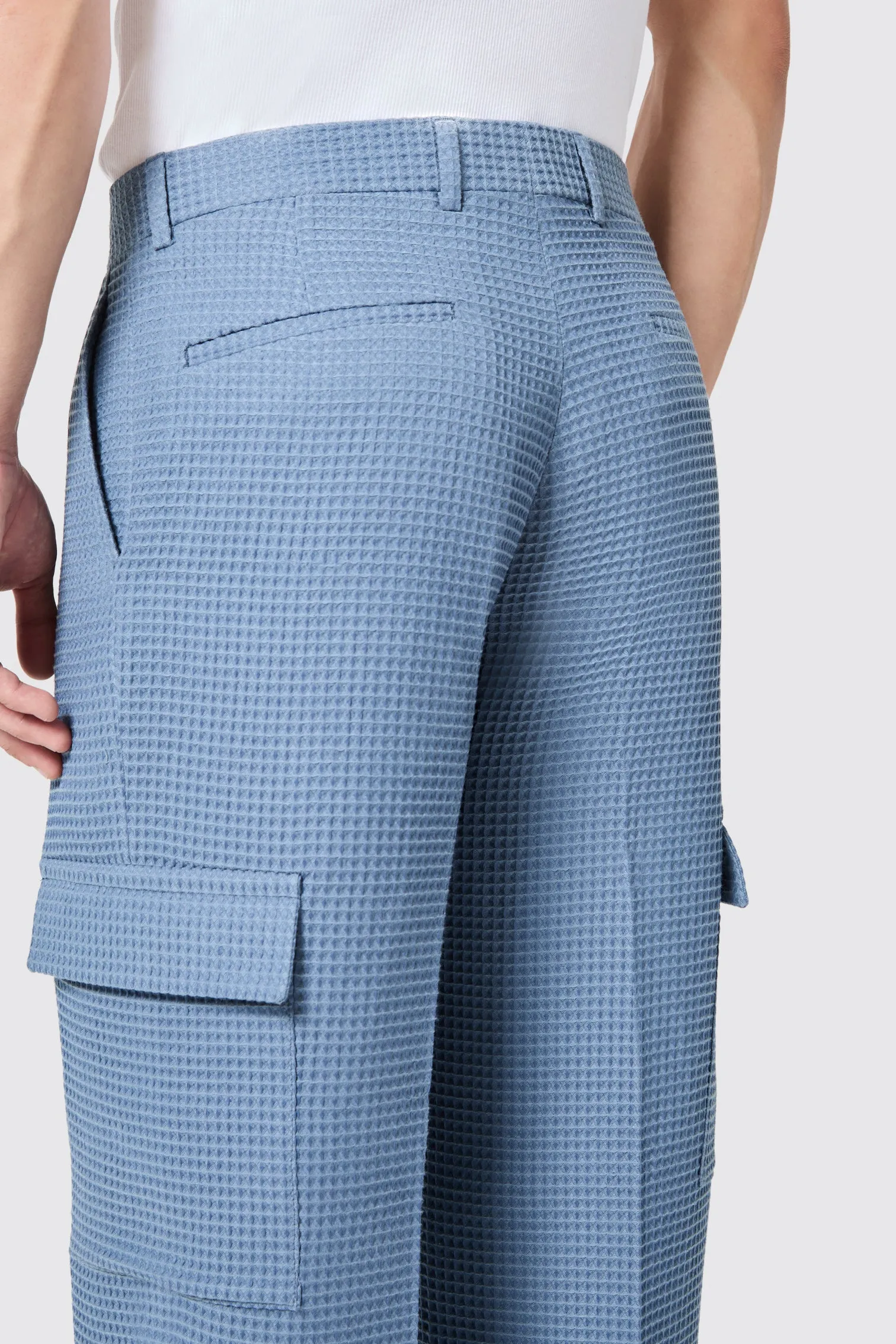 Anthony Oversized Blue Waffle Knit Cotton Trousers