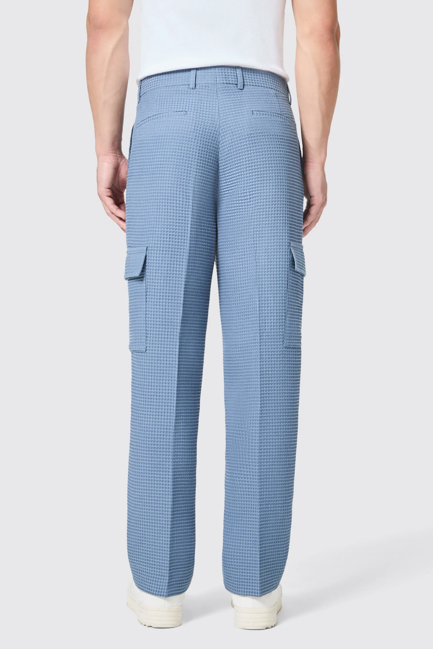 Anthony Oversized Blue Waffle Knit Cotton Trousers