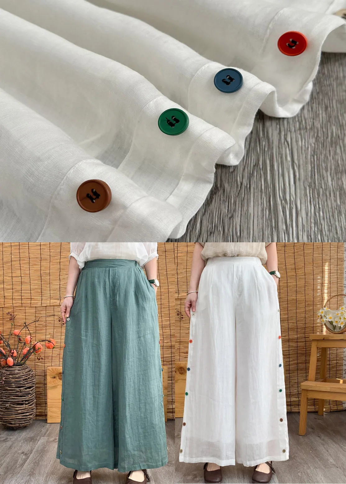 Aqua High Waist Solid Linen Long Pants LY4481