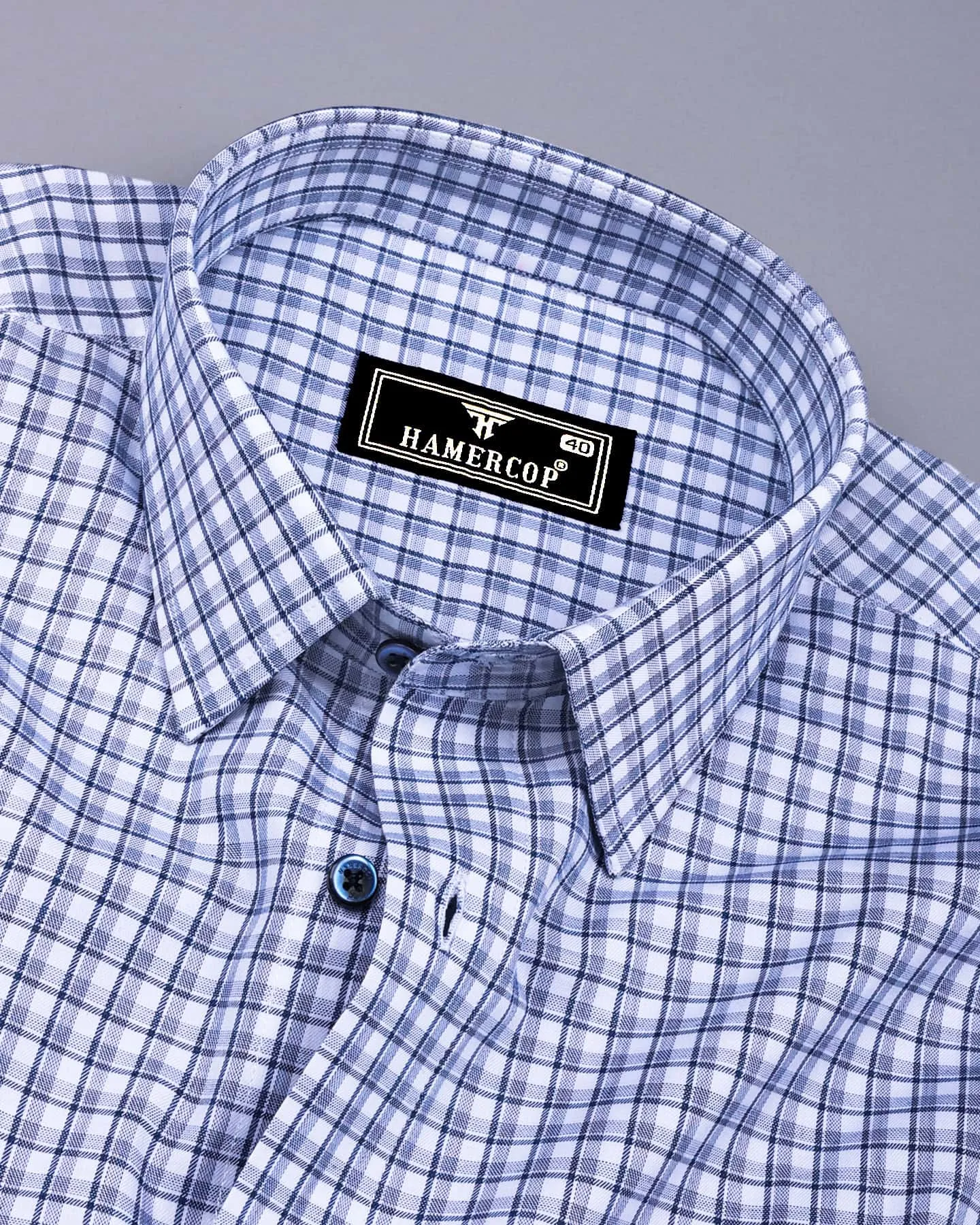 Arica Blue With White Twill Check Premium Cotton Shirt