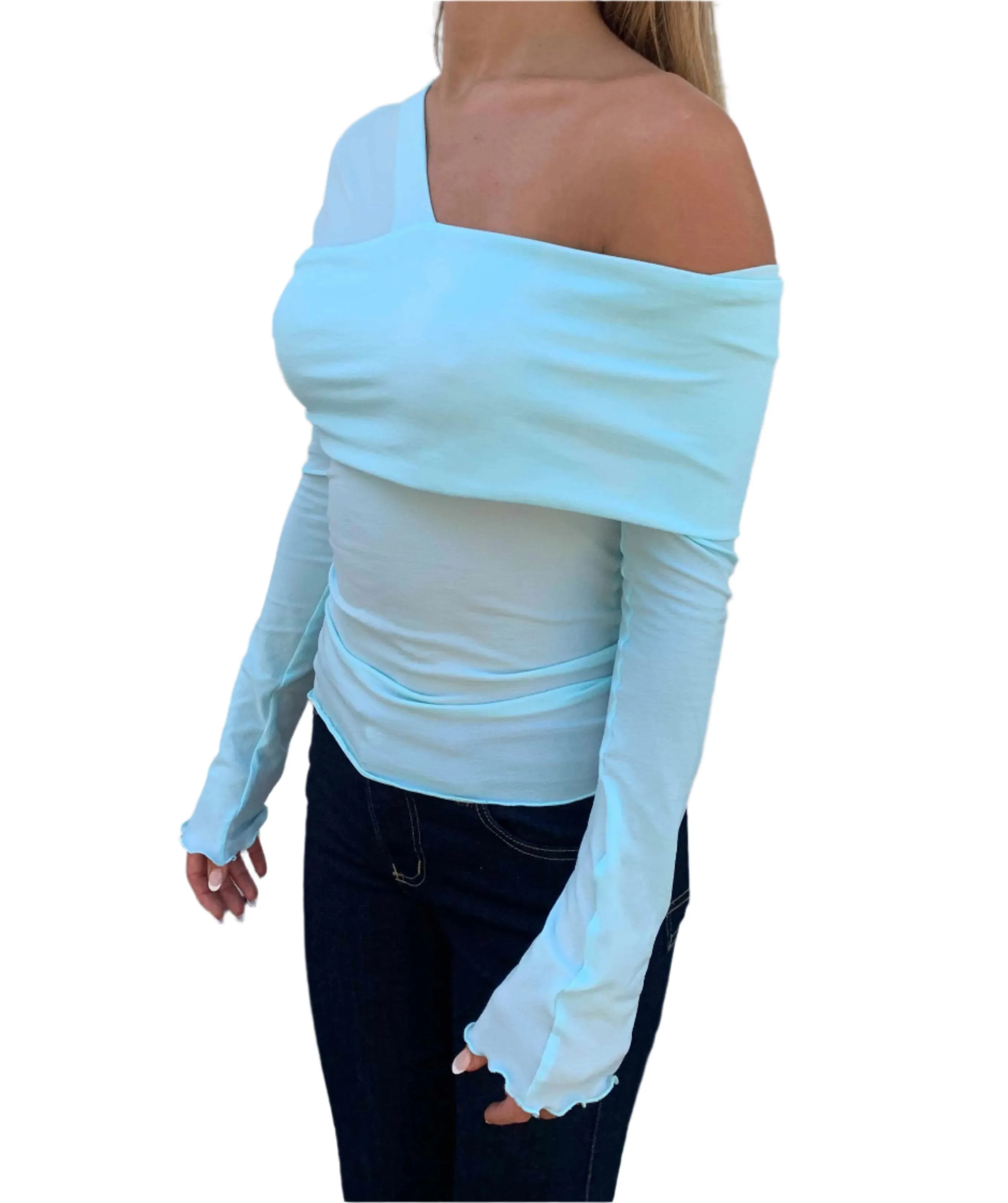 Avalon off shoulder Top. Aquamarine