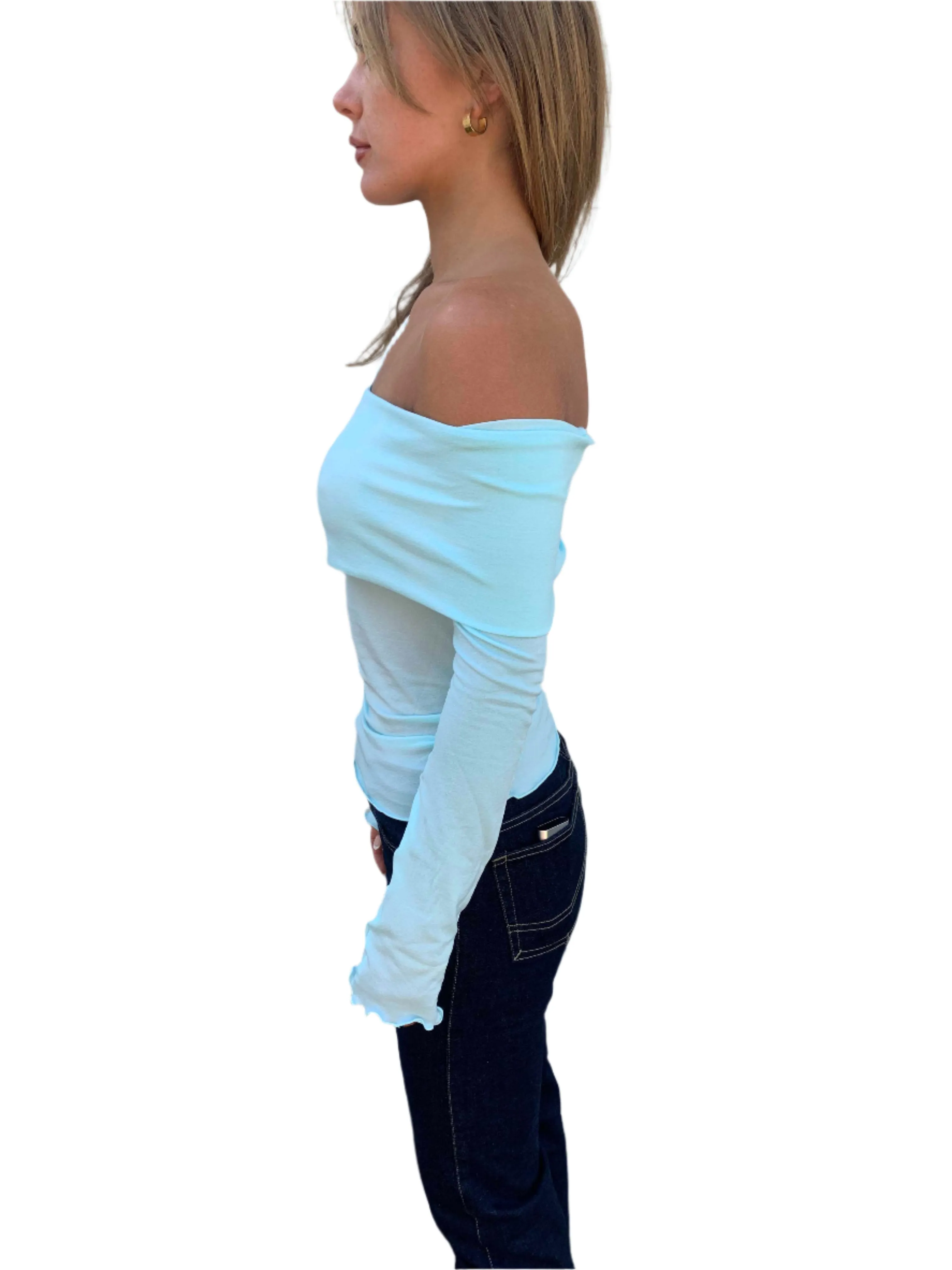 Avalon off shoulder Top. Aquamarine