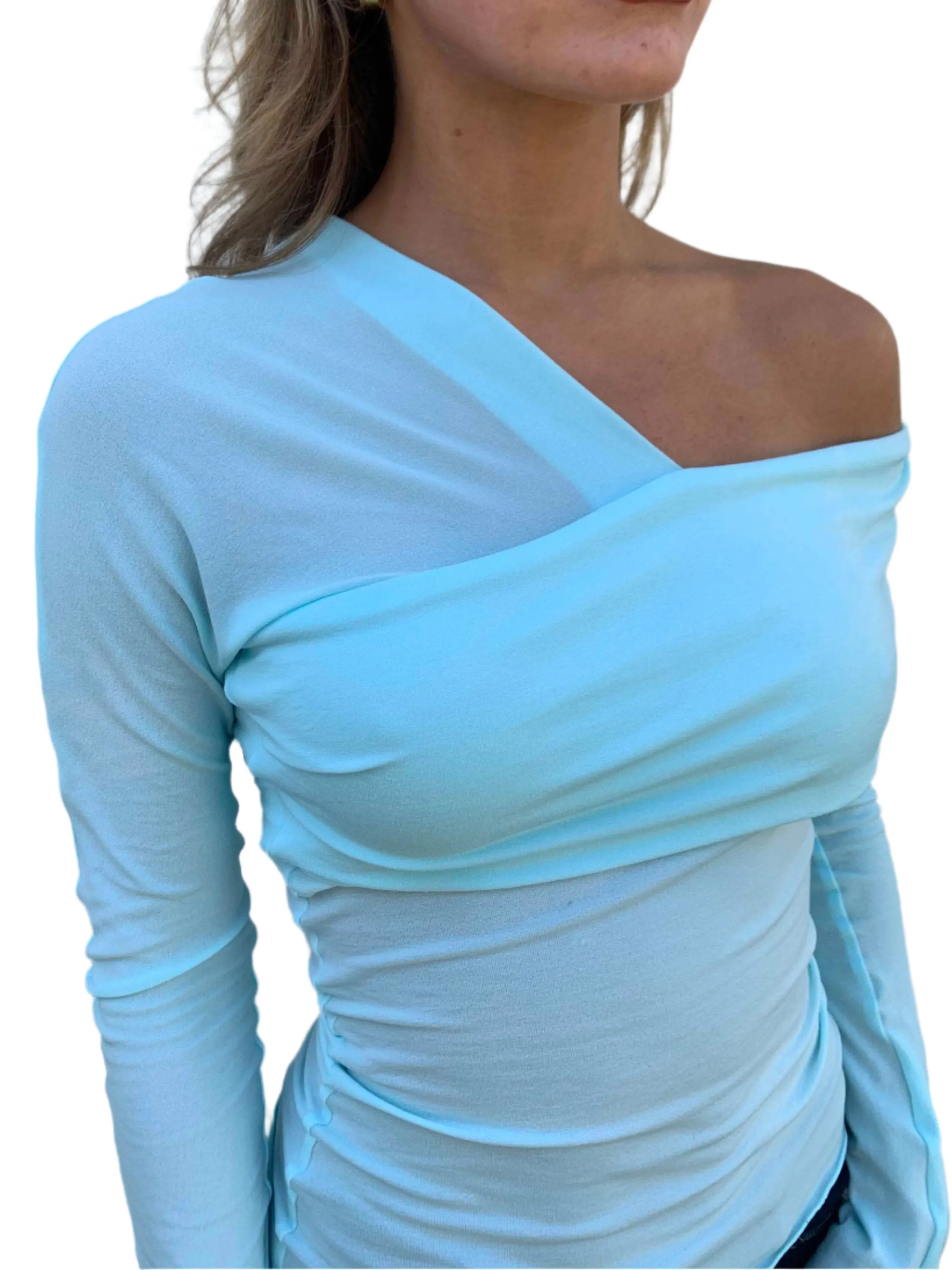 Avalon off shoulder Top. Aquamarine