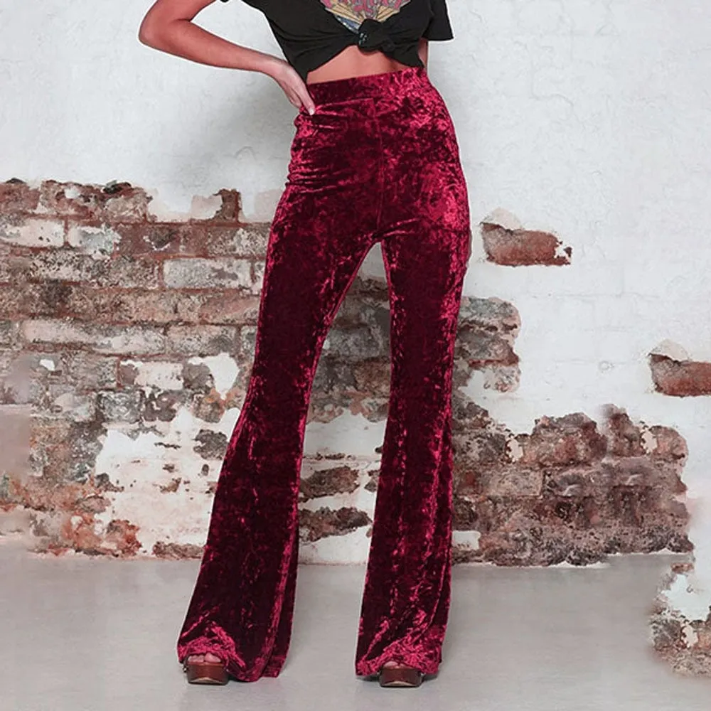 BerriesJam - High Waist Elastic Crushed Velvet Flare Pants