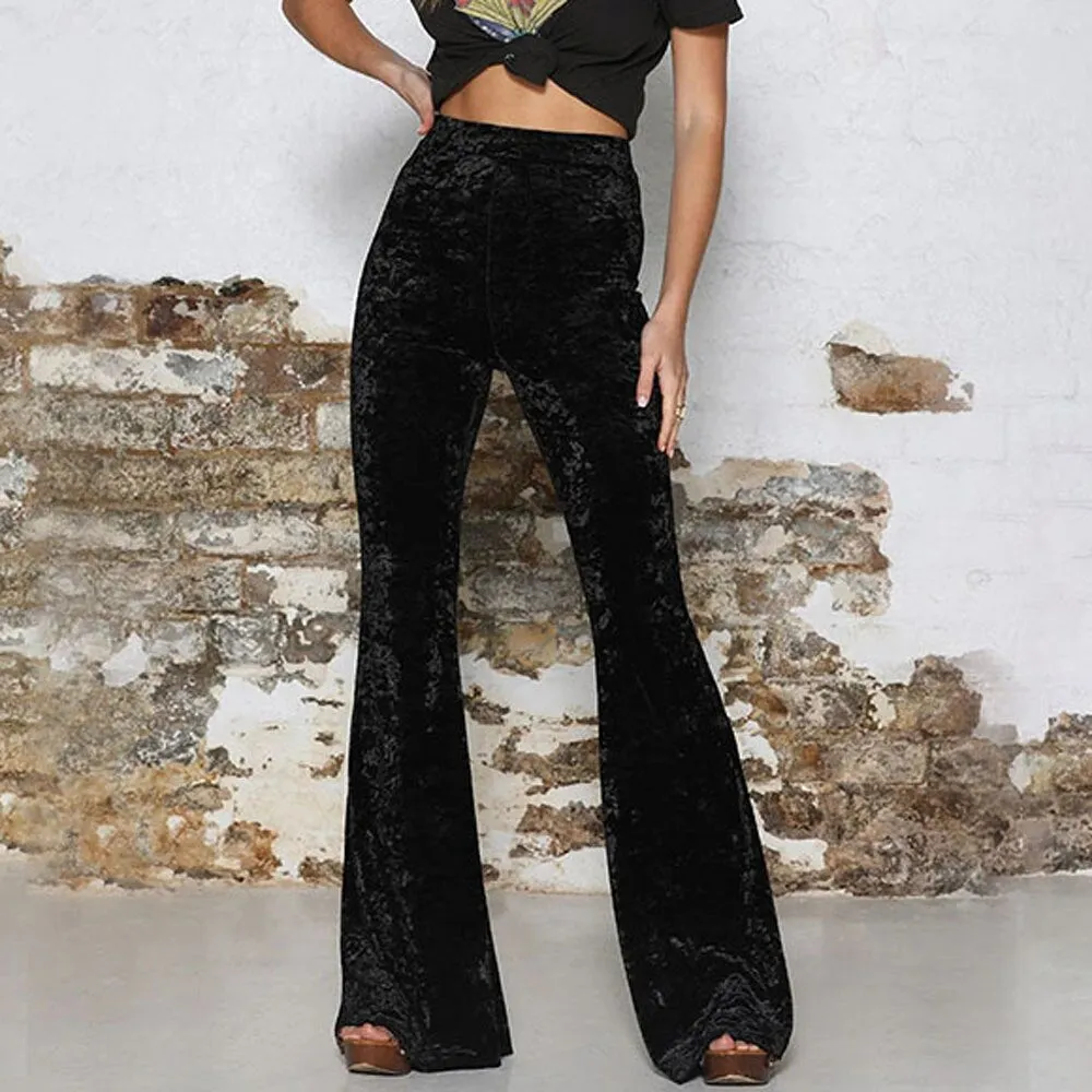 BerriesJam - High Waist Elastic Crushed Velvet Flare Pants