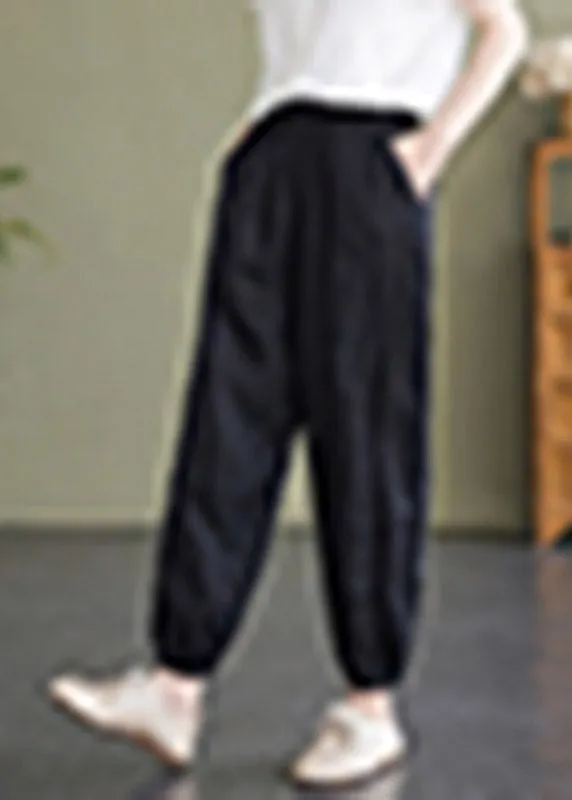 Black High Waist Cozy Solid Crop Pants LY4643