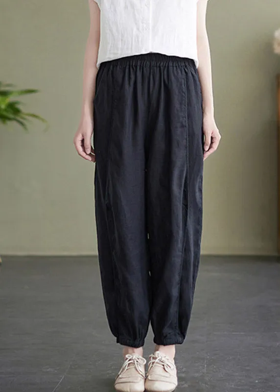 Black High Waist Cozy Solid Crop Pants LY4643