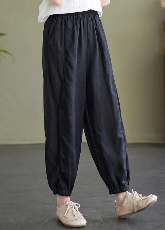 Black High Waist Cozy Solid Crop Pants LY4643