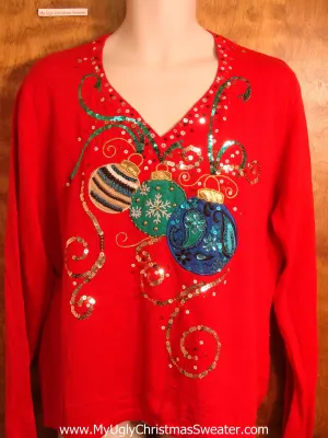 Bling Ornaments and Ribbons Ugly Christmas Sweater