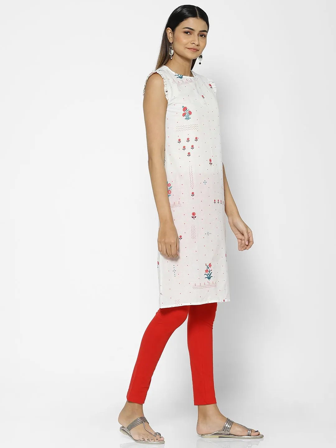 Block Imprint Off White Sleeveless Kurta