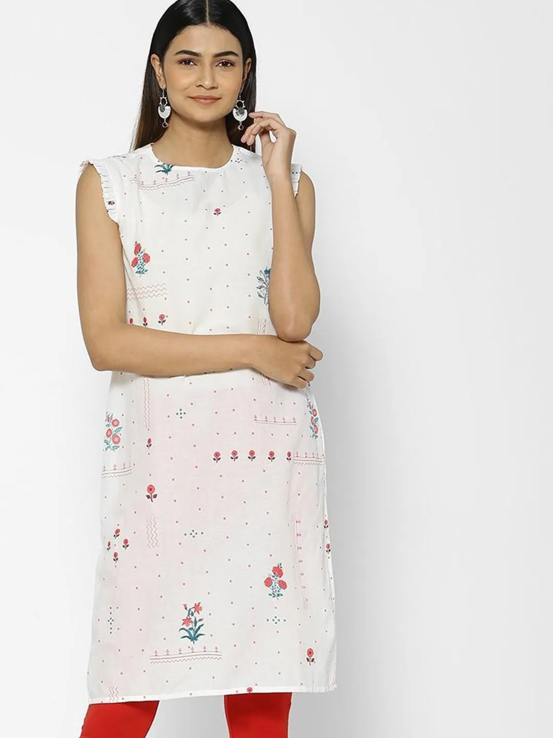 Block Imprint Off White Sleeveless Kurta