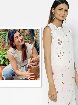 Block Imprint Off White Sleeveless Kurta