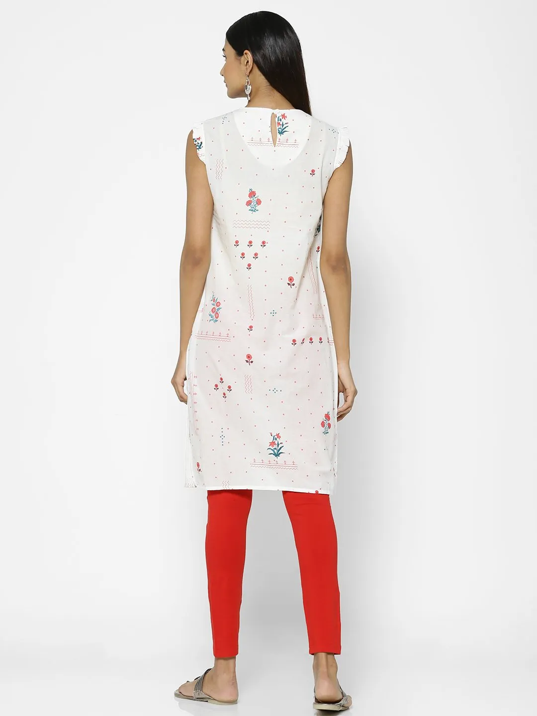 Block Imprint Off White Sleeveless Kurta