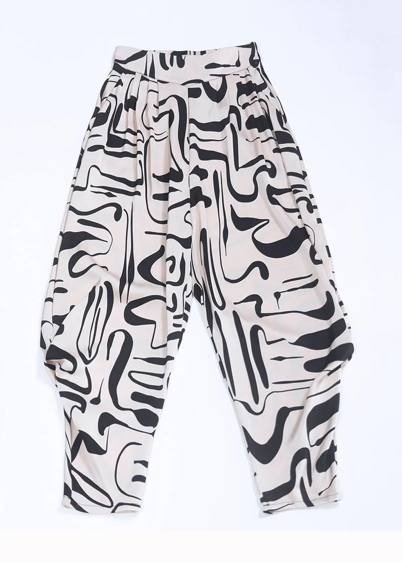 Boho White Pockets Print High Waist Chiffon Pants Summer ML1960