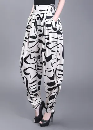Boho White Pockets Print High Waist Chiffon Pants Summer ML1960