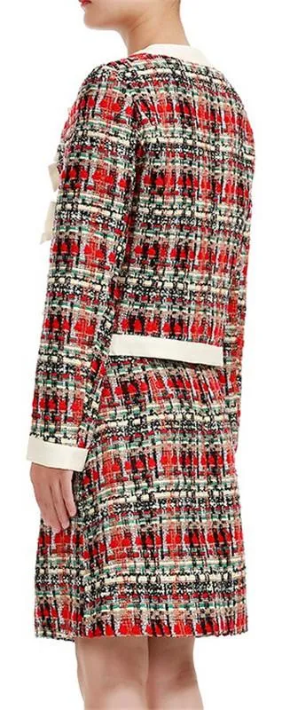 Bow-Embellished Tweed Jacket and Skirt Set