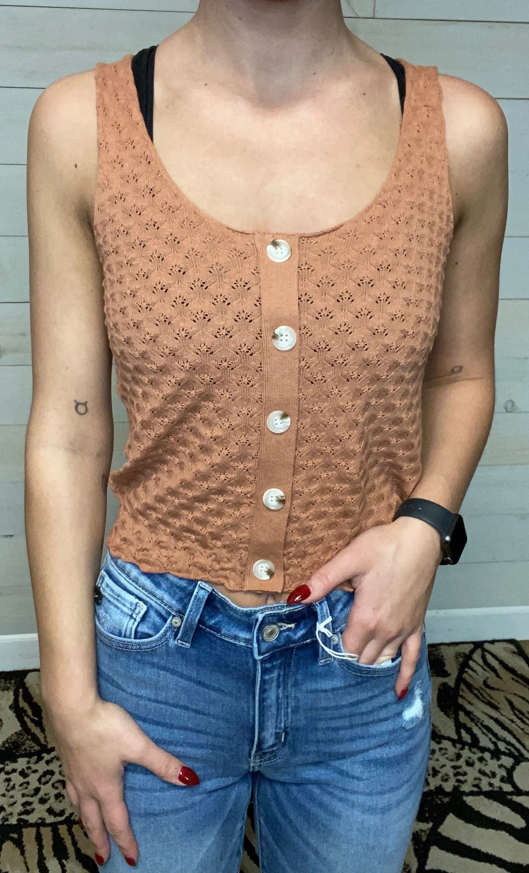 Button Front Knit Tank