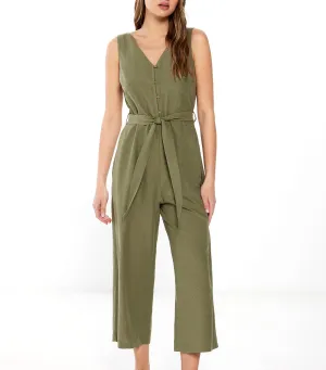 Buttoned Linen Jumpsuit
 Green