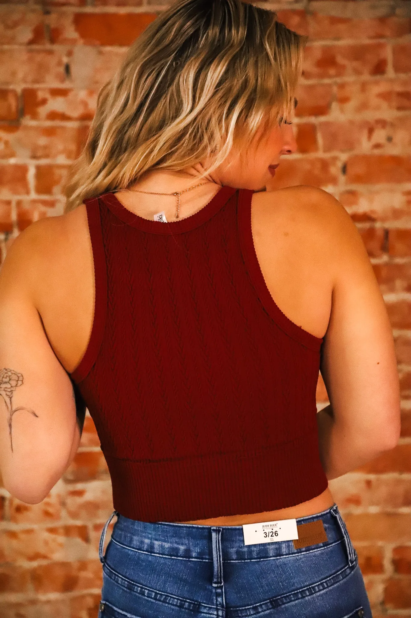 Cable Knit Highneck Crop Top