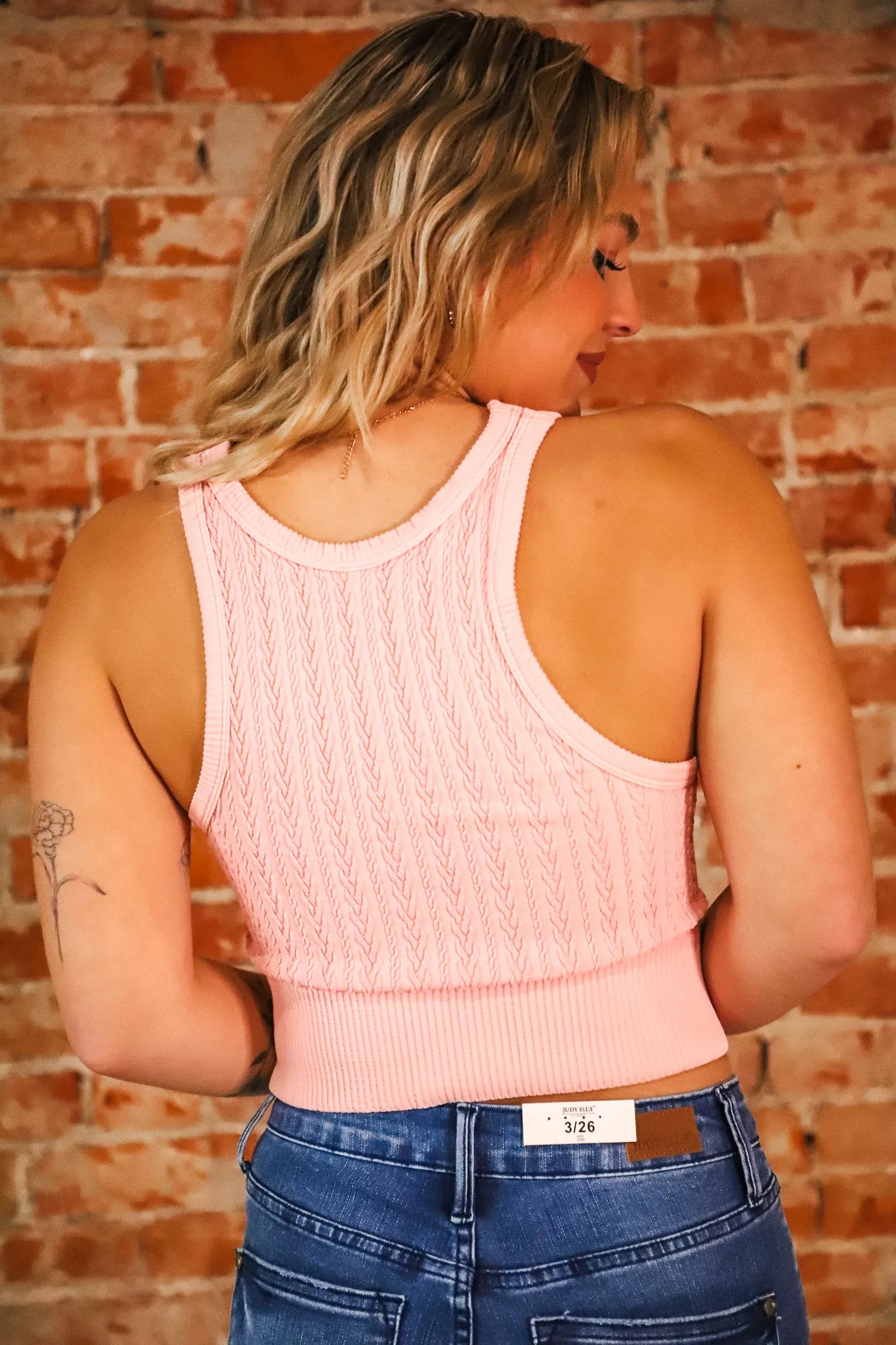 Cable Knit Highneck Crop Top