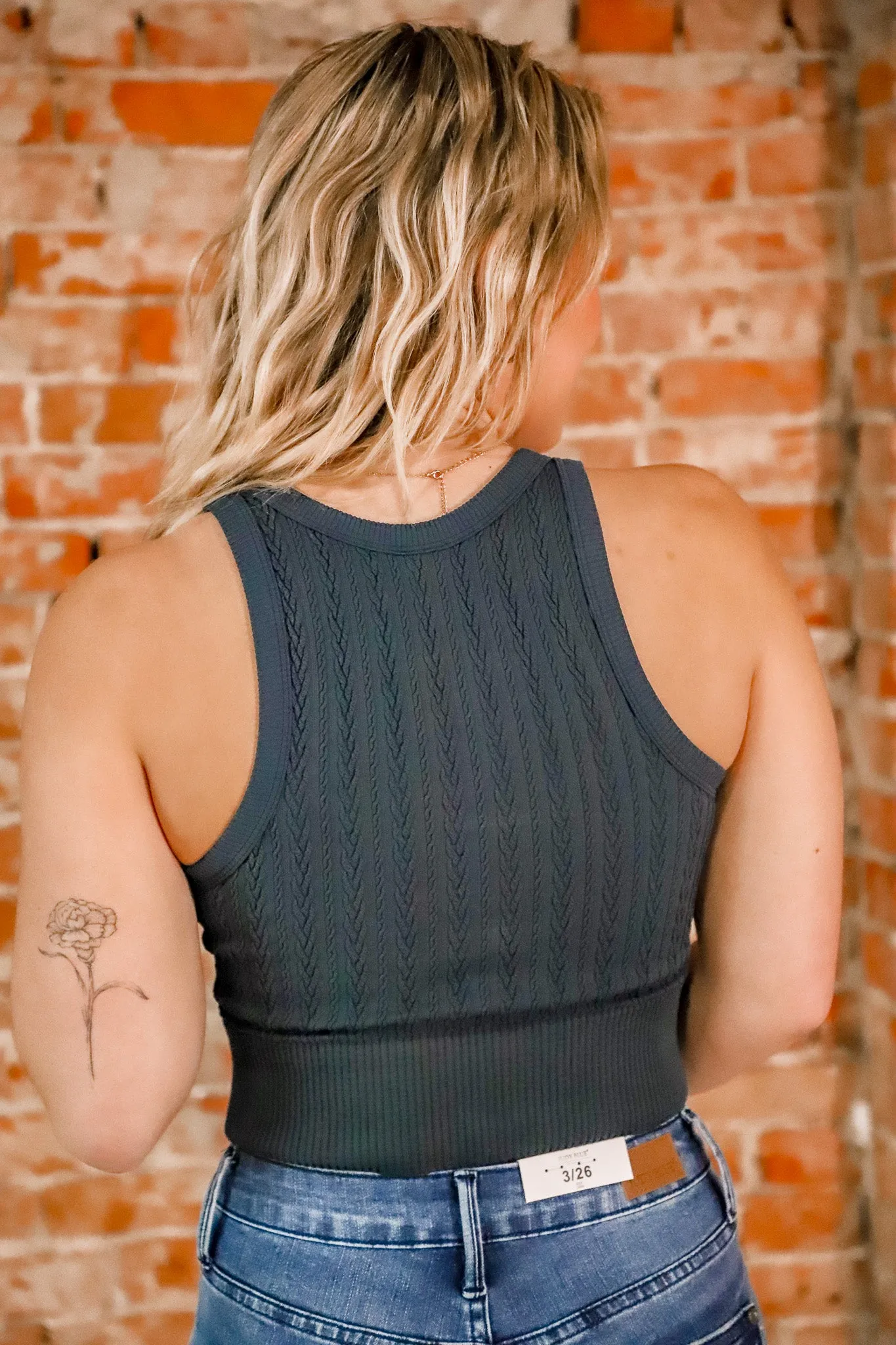 Cable Knit Highneck Crop Top