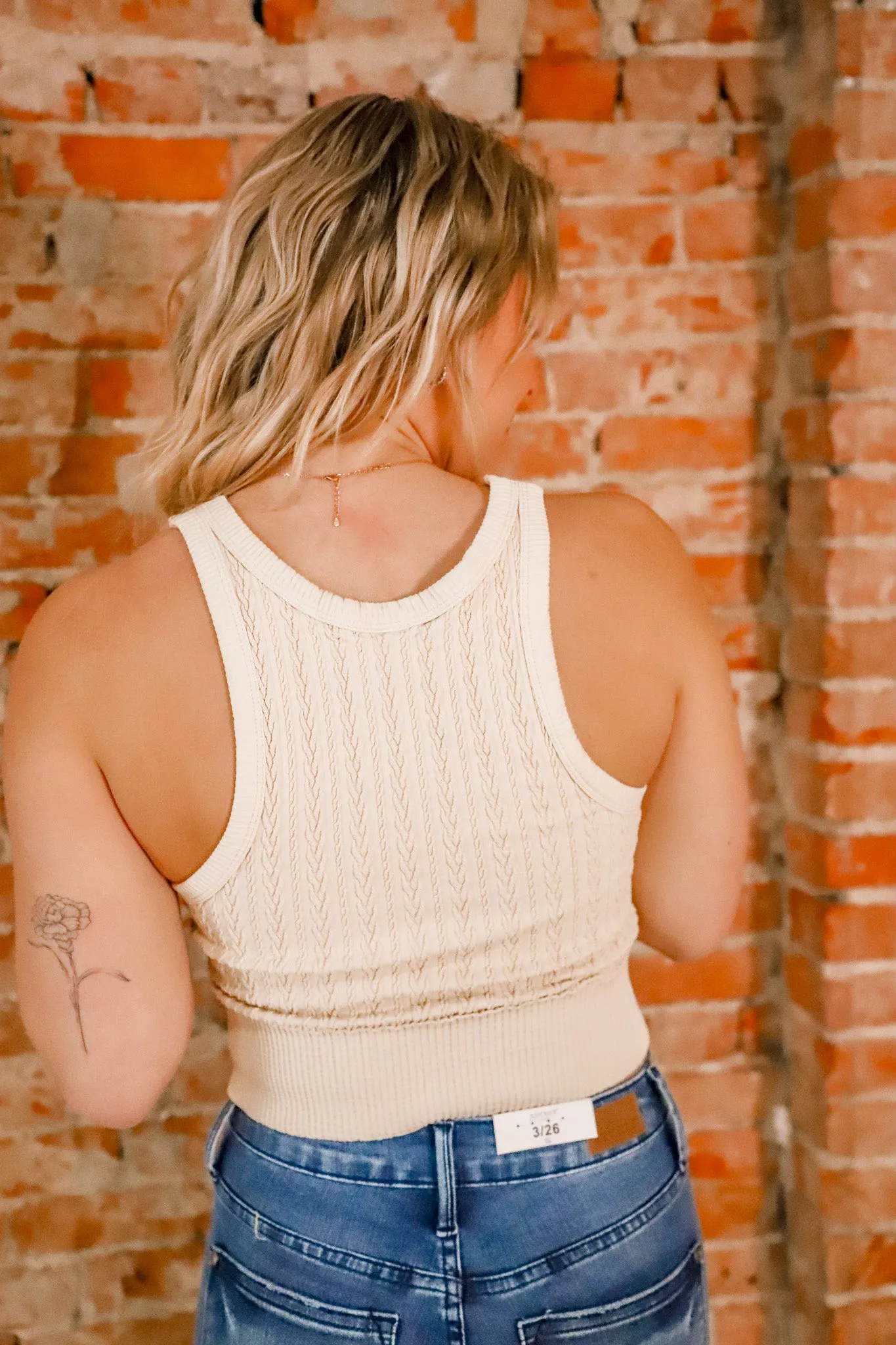 Cable Knit Highneck Crop Top