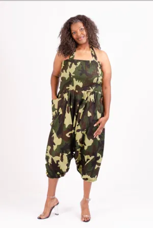 Camouflage Jumpsuit W/Halter Back