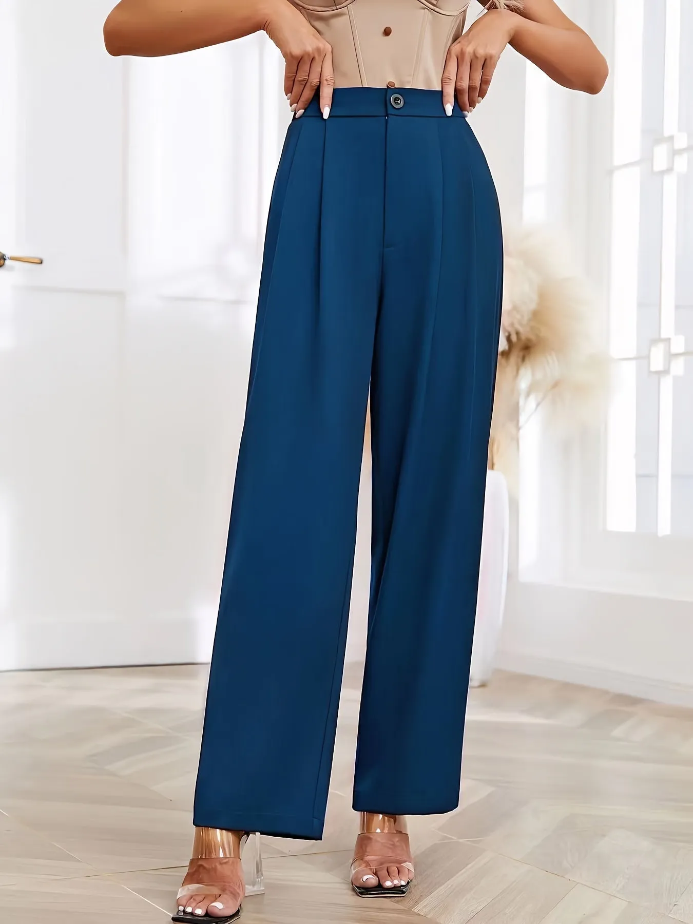 Casual Loose High Waist Solid Wide Leg Fashion Work Pants