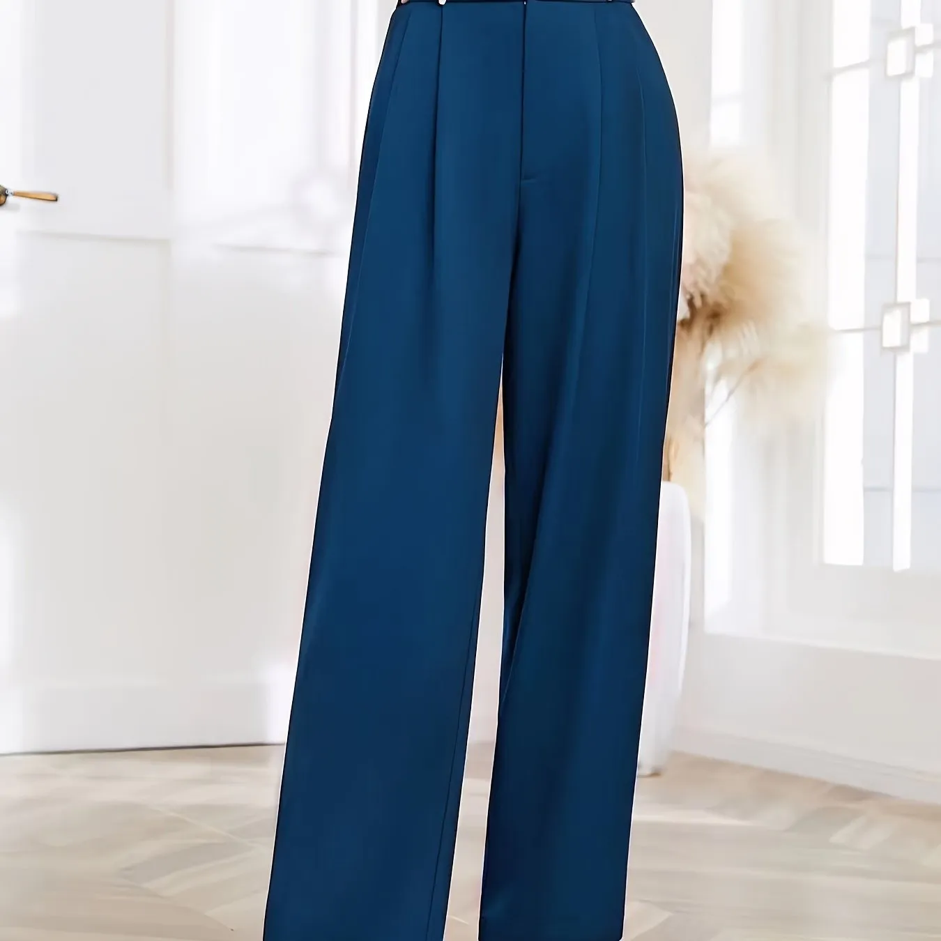 Casual Loose High Waist Solid Wide Leg Fashion Work Pants
