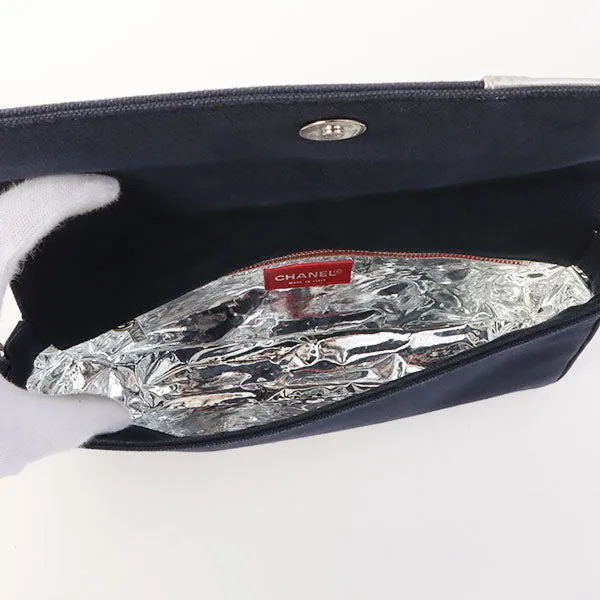 Chanel Around 2002 Made Denim Chocolate Bar Cc Mark No.5 Stitch Chain Shoulder Bag Navy/Silver/Red
