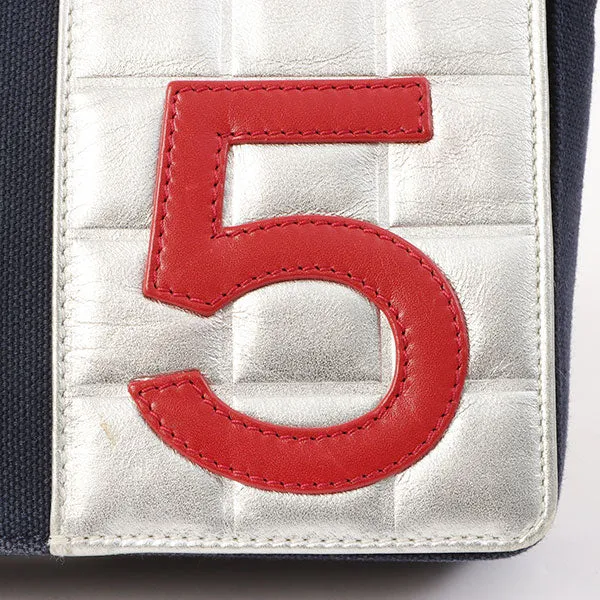 Chanel Around 2002 Made Denim Chocolate Bar Cc Mark No.5 Stitch Chain Shoulder Bag Navy/Silver/Red