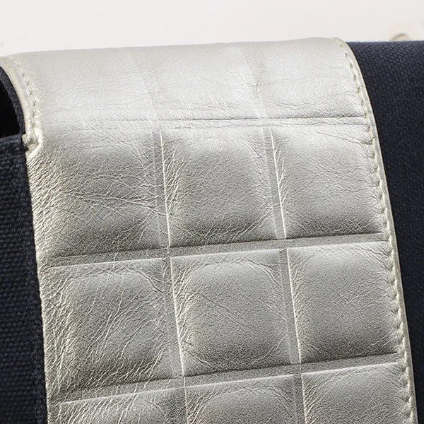 Chanel Around 2002 Made Denim Chocolate Bar Cc Mark No.5 Stitch Chain Shoulder Bag Navy/Silver/Red
