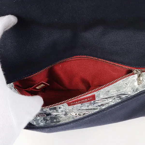 Chanel Around 2002 Made Denim Chocolate Bar Cc Mark No.5 Stitch Chain Shoulder Bag Navy/Silver/Red