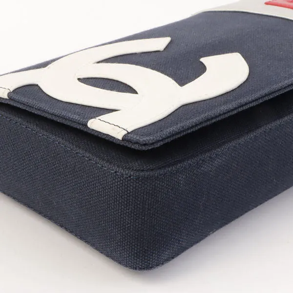 Chanel Around 2002 Made Denim Chocolate Bar Cc Mark No.5 Stitch Chain Shoulder Bag Navy/Silver/Red