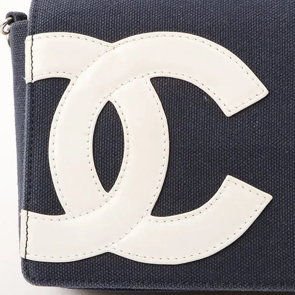 Chanel Around 2002 Made Denim Chocolate Bar Cc Mark No.5 Stitch Chain Shoulder Bag Navy/Silver/Red