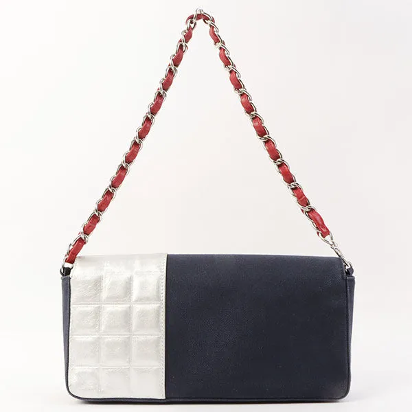 Chanel Around 2002 Made Denim Chocolate Bar Cc Mark No.5 Stitch Chain Shoulder Bag Navy/Silver/Red