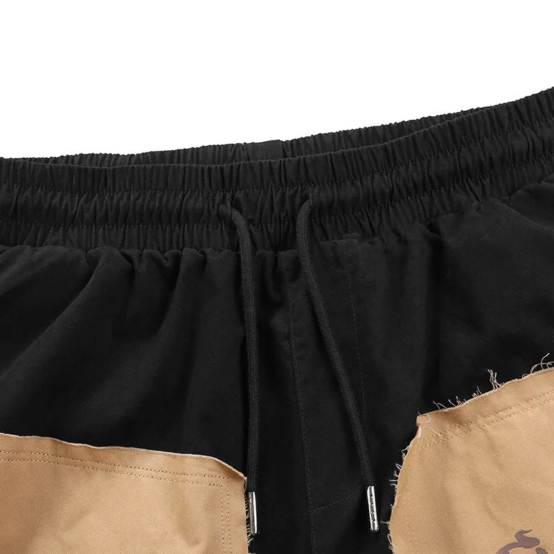 Color Block Patchwork Print Straight Shorts
