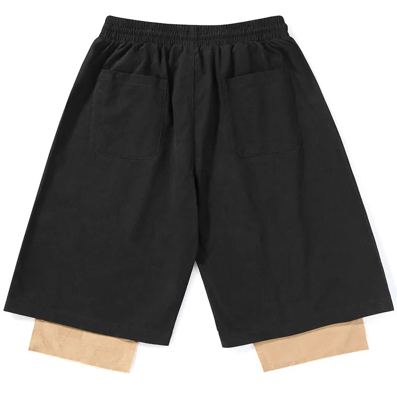 Color Block Patchwork Print Straight Shorts