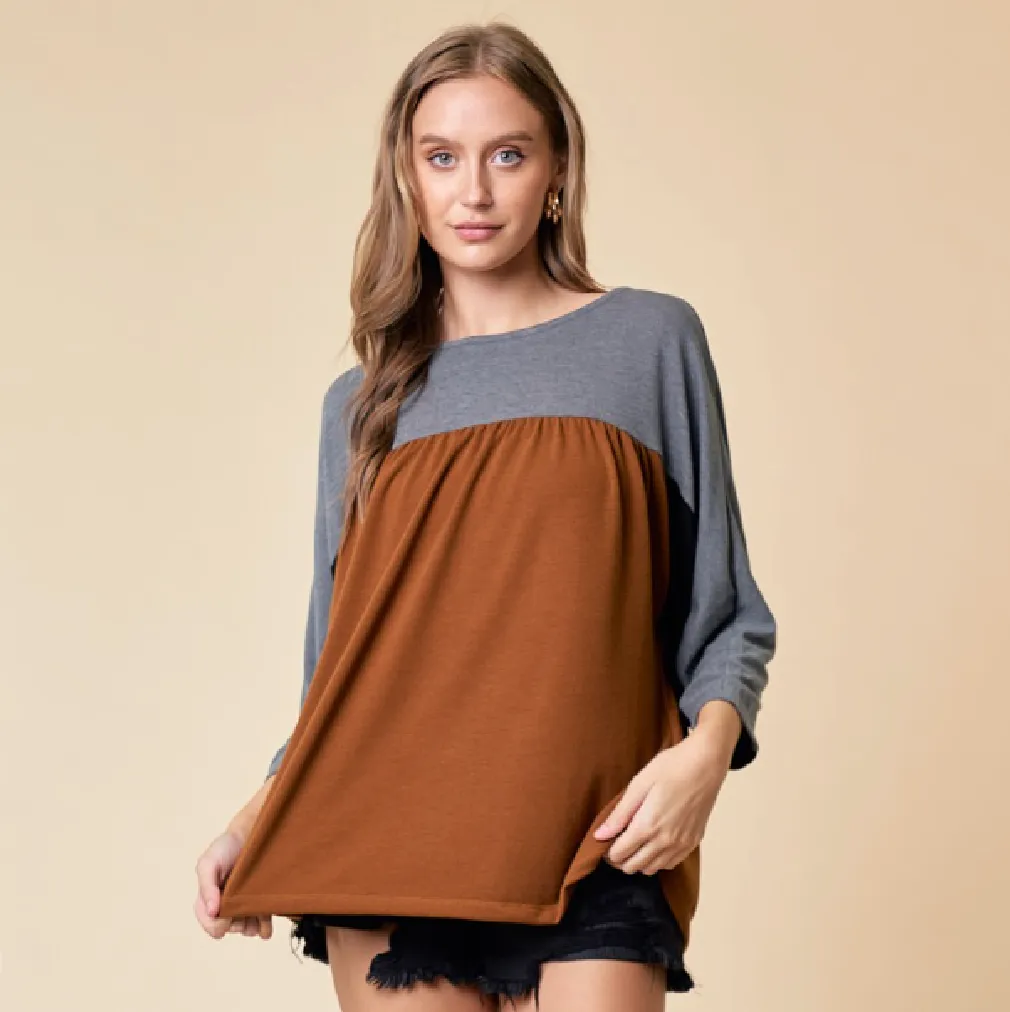 Copper Colorblock Knit Top