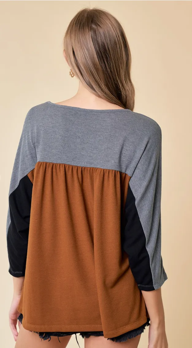 Copper Colorblock Knit Top