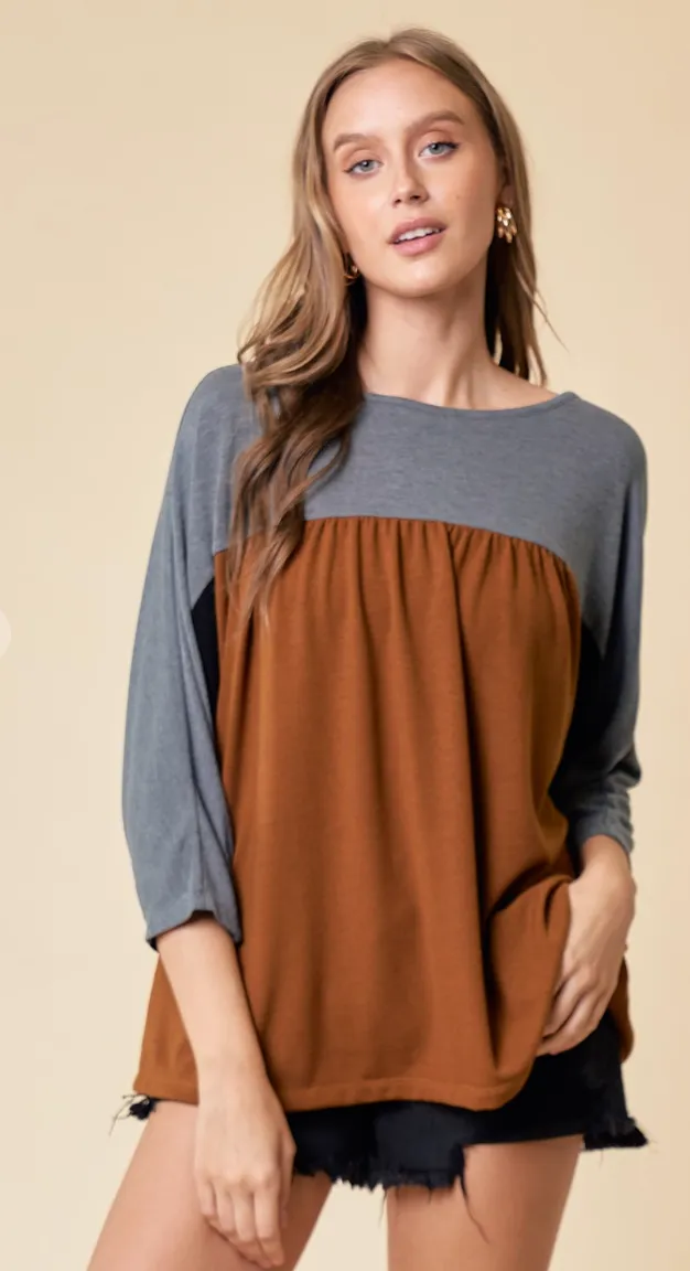 Copper Colorblock Knit Top