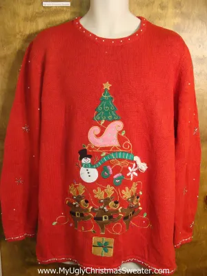 Dancing Reindeer and Holiday Accents Ugly Christmas Sweater