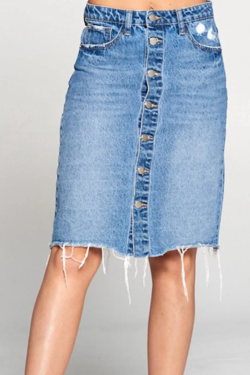 Deanna Structured Buttoned Denim Skirt