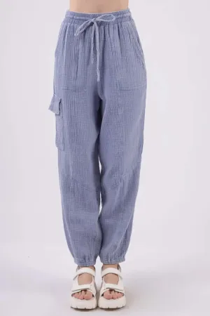 Drawstring Crinkle Gauze Cargo Pants by VERY J